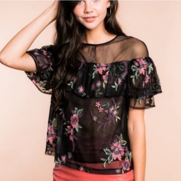 BB Dakota Rayna Embroidered Illusion Top NWT - Picture 1 of 8